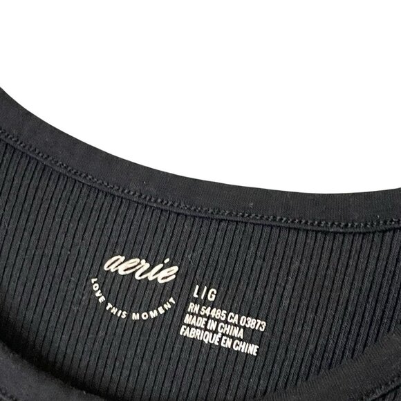 Aerie Rouchy Rib Tank Top Crop Stretchy Solid Black Size L NEW NWT - Picture 5 of 6